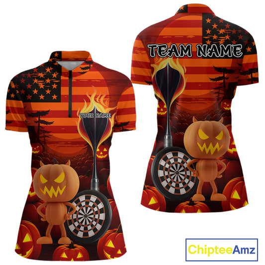Pumpkin Play Darts Custom Halloween Dart Polo Shirts For Women, Funny Dart Jerseys NYN0807