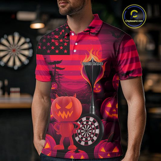 Pumpkin Play Darts Custom Halloween Dart Polo Shirts For Men, Funny Dart Jerseys NYN0808