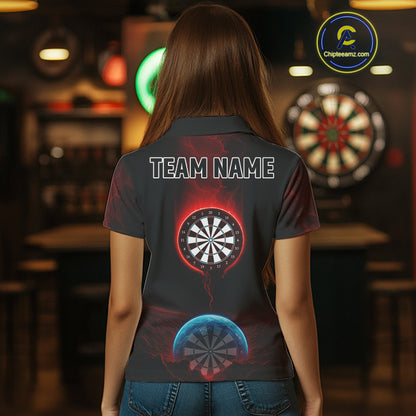Thunder Dartboards Women's Darts Shirt - Custom Name & Team | Opt1 - Blue Red NYN0631