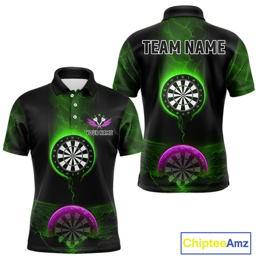 Thunder Dartboards Men's Darts Shirt - Custom Name & Team | Opt3 - Green Purple NYN0633