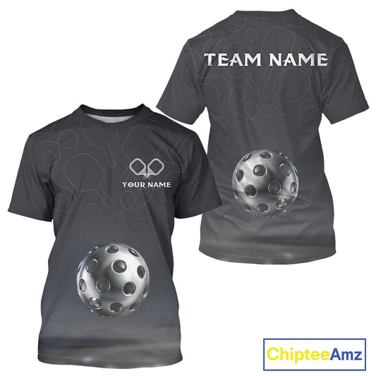 Custom Holographic Pickleball T-Shirt For Men Personalized Silver Pickleball Jersey NYN1236