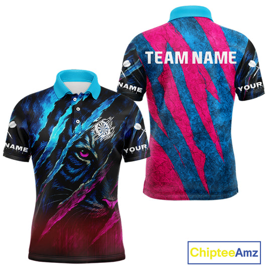 Blue & Pink Claw Scratch Fierce Tiger Darts Shirt For Men - Custom Team Name NYN0377