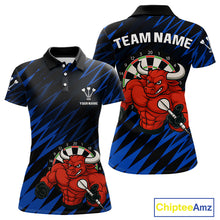 Load image into Gallery viewer, Maroon &amp; White Bull Holding Dart Arrow Darts Shirt For Women - Custom Team Name |Blue NYN0381