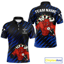 Load image into Gallery viewer, Maroon &amp; White Bull Holding Dart Arrow Darts Shirt For Men - Custom Team Name |Blue NYN0381