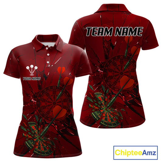 Cracked Dartboard Broken Glass Women's Darts Shirt Custom Name & Team | Opt2 - Red NYN0654