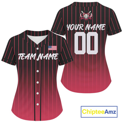 Custom Pink-Black Pinstripe Baseball Jersey For Women Youth Baseball Jersey Personalized NYN1255