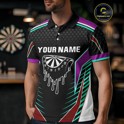 Colorful Darts Team Shirt For Men With Dripping Dartboard - Customizable Name NYN0391