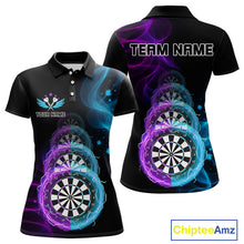 Load image into Gallery viewer, Smoke Thunder Dartboards Women's Darts Shirt Custom Name &amp; Team | Opt1 - Purple Turquoise NYN0662
