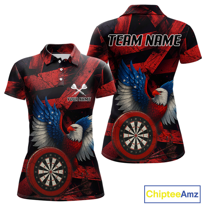 US Flag Eagle Dartboards Grunge Women's Darts Shirt Custom Name & Team | Opt2 - Orange NYN0666
