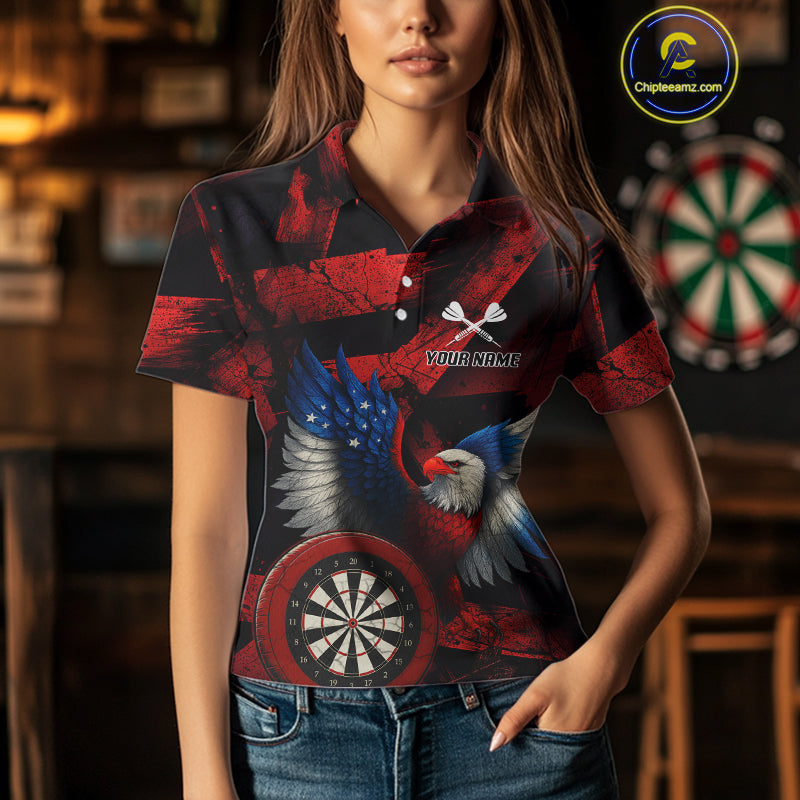 US Flag Eagle Dartboards Grunge Women's Darts Shirt Custom Name & Team | Opt2 - Orange NYN0666