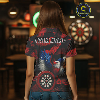 US Flag Eagle Dartboards Grunge Women's Darts Shirt Custom Name & Team | Opt2 - Orange NYN0666