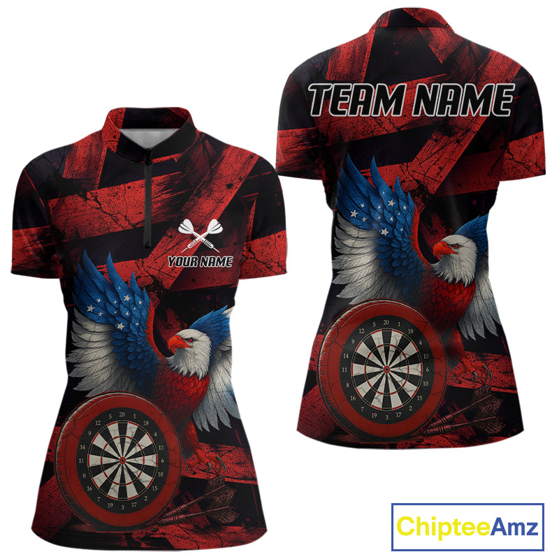 US Flag Eagle Dartboards Grunge Women's Darts Shirt Custom Name & Team | Opt2 - Orange NYN0666