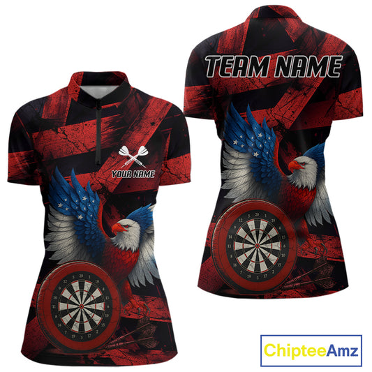 US Flag Eagle Dartboards Grunge Women's Darts Shirt Custom Name & Team | Opt2 - Orange NYN0666