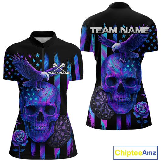 Custom Holographic US Flag Patriotic Darts Shirt For Women Dart Eagle Skull Jerseys NYN1278