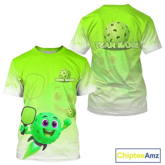 Custom Green Funny Pickleball Ball T-Shirt For Men Rocket Pickleball Shirt For Fans NYN0887