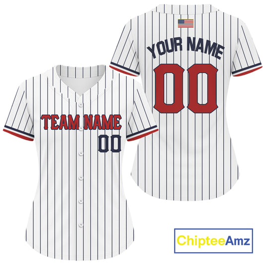Classic Patriotic Baseball Jersey For Women Personalized US Flag Pinstripe Baseball Team NYN0898