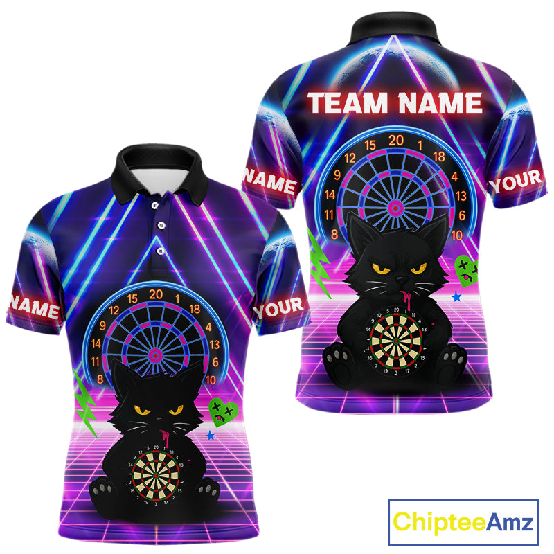 Dark Cat & Neon Electric Men's Darts Shirt - Custom Name For Dart Players NYN0416