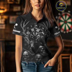 Custom Black Deer And Skull Cracked Dartboard Polo Dart Shirt For Women Dart Outfit Team Jersey NYN1312