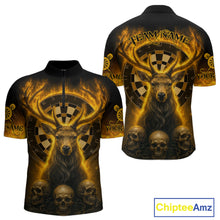 Load image into Gallery viewer, Custom Yellow Flames Deer Dartboard 1/4-Zip Dart Shirt Flame Skull Dart Jersey For Men NYN1314