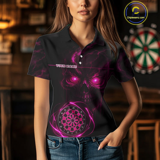 Custom Lightning Pink Skull Dartboard Polo Dart Shirt For Women Outfit Skull Dart Team Jerseys NYN0930
