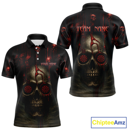 Custom Men's Darts Polo Shirts Red Dripping Blood Skull For Darts Jersey NYN0775