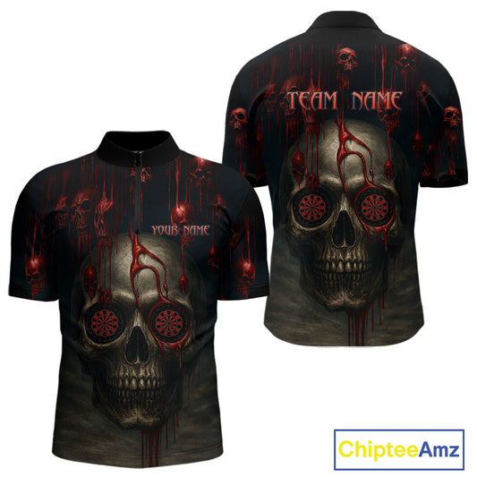Custom Men's Darts Quarter-Zip Shirts Red Dripping Blood Skull For Darts Jersey NYN0775
