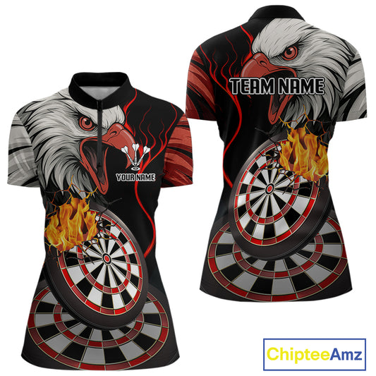 Eagle & Red Crack Darts Custom Funny Dart 1/4-Zip Shirts For Women, Dart Team Jerseys NYN0798