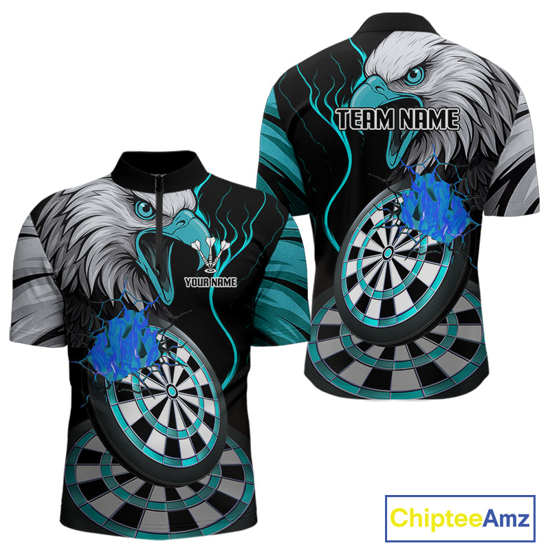 Eagle & Turquoise Crack Darts Custom Funny Dart 1/4-Zip Shirts For Men, Dart Team Jerseys NYN0799