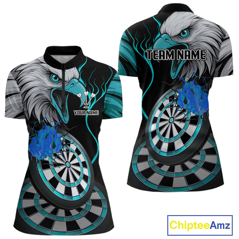 Eagle & Turquoise Crack Darts Custom Funny Dart 1/4-Zip Shirts For Women, Dart Team Jerseys NYN0799