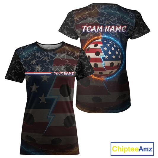 Custom Red-Blue Lightning Patriotic Pickleball Shirt For Women Outfits Pickleball Jerseys NYN0931