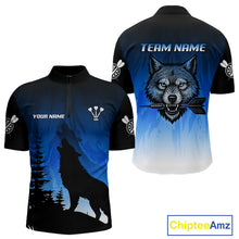 Load image into Gallery viewer, Persionalized Wolf-Head Dart Arrows Blue Dart Shirt For Men, Dart Team Jerseys NYN0112