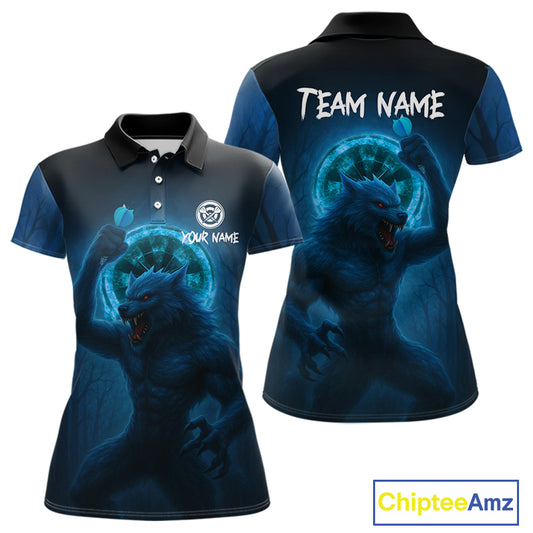 Women's Custom Dart Shirt With Blue Wolf, Red Eyes And Lightning Dartboard NYN0251