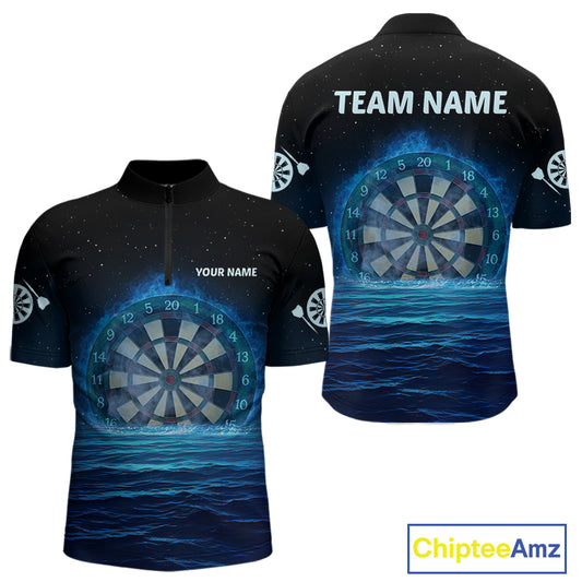 Men’s Personalized Darts Shirts With Navy Ocean, Stars Sky And Glowing Dartboard NYN0259