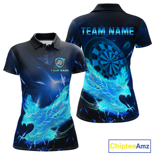 Blue-Lightning Eagle Dartboard Women's Darts Polo Shirt Custom Name For Darts Jersey NYN0735