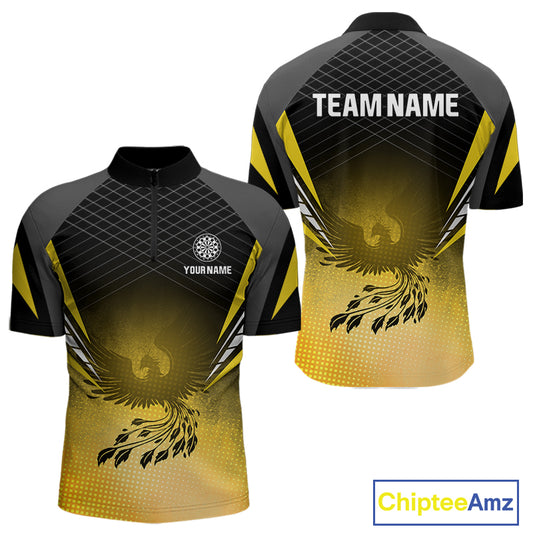 Men’s Darts Shirt With Phoenix And Yellow Halftone Pattern, Custom Name Option NYN0303