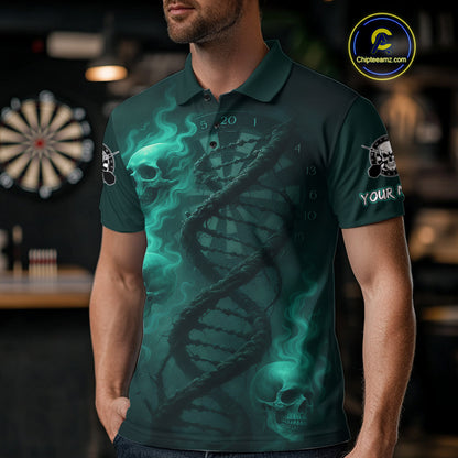 Darts - It's Is In My DNA Personalized Turquoise Dart Shirt For Men Skull Dartboard Dart Team Shirts NYN1124