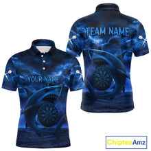 Load image into Gallery viewer, Men&#39;s Custom Darts Shirt - Cobalt Lightning Shark In Ocean With Dartboard And Arrow NYN0330