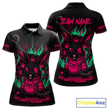 Load image into Gallery viewer, Flaming Rabbit &amp; Pink Dartboard Darts Shirt For Women - Custom Name &amp; Team Jersey NYN0593