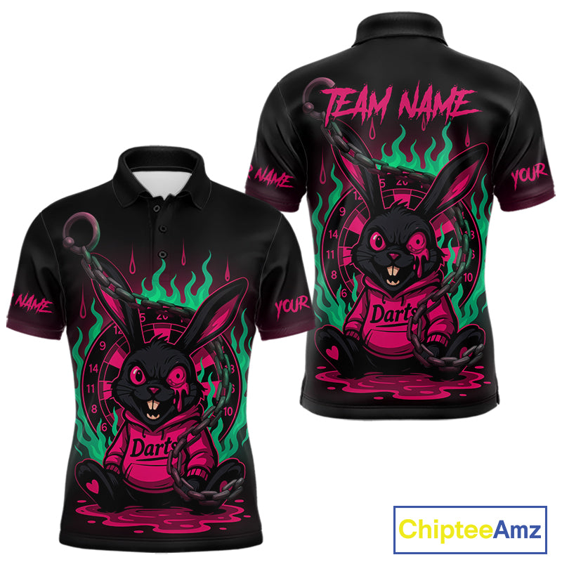 Flaming Rabbit & Pink Dartboard Darts Shirt For Men - Custom Name & Team Jersey NYN0593