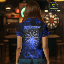 Load image into Gallery viewer, US Flag &amp; Skull Custom Patriotic Blue Dart Polo Shirts For Women, Dart Team Jerseys NYN0787