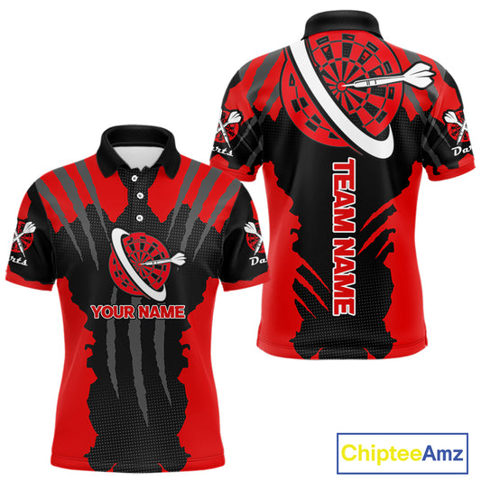 Red Darts Shirt With Claw Mark Design - Custom Team & Name Shirt For Men NYN0339