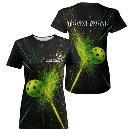 Custom Women Pickleball T-Shirt Personalized Breaking Glass With Green Pickleball Lovers  NYN1171