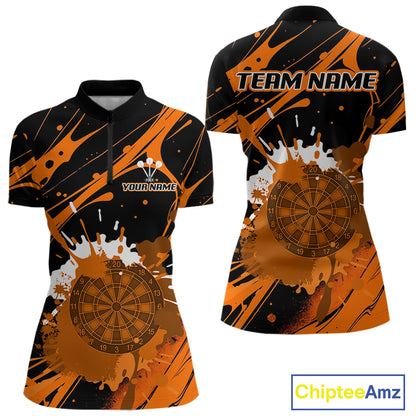 Splashed Color Dartboard Grunge Women's Darts Shirt Custom Name & Team | Opt1 - Orange NYN0648