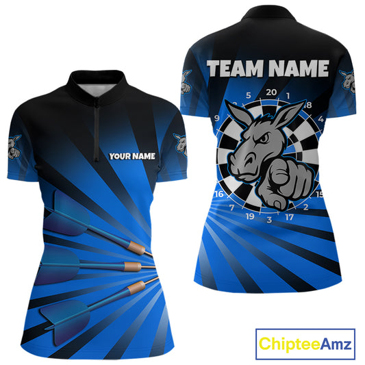 Goat Dartboard & Dart Arrow Funny Darts Shirt For Women Custom Name & Team | Opt1 - Blue NYN0670
