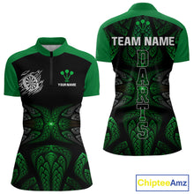 Load image into Gallery viewer, Armor-Style Tribal Green Dartboard Women's Darts Shirt - Custom Name For Darts Jersey NYN0432