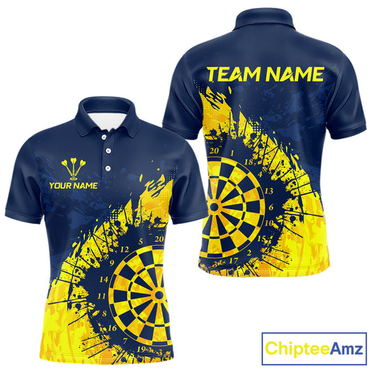 Blue And Yellow Dartboard Grunge Darts Shirt For Men - Custom Name For Darts Player NYN0689