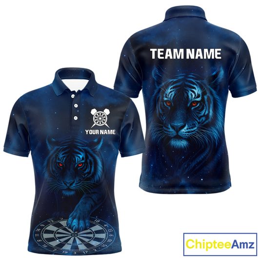Azure Galaxy Tiger Dartboard Men's Darts Team Shirt - Custom Name For Darts Jersey NYN0466