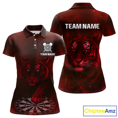 Red Galaxy Tiger Dartboard Women's Darts Team Shirt - Custom Name For Darts Jersey NYN0467