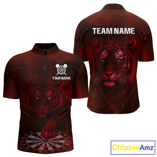 Red Galaxy Tiger Dartboard Men's Darts Team Shirt - Custom Name For Darts Jersey NYN0467