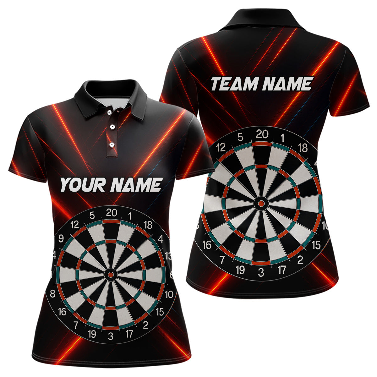 Women's Personalized Darts Shirt With Red Laser Streaks And Dual Dartboards NYN0268